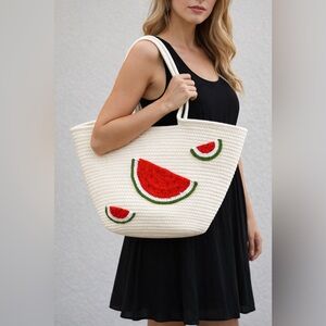 Watermelon Embroidered White Tote Bag NEW